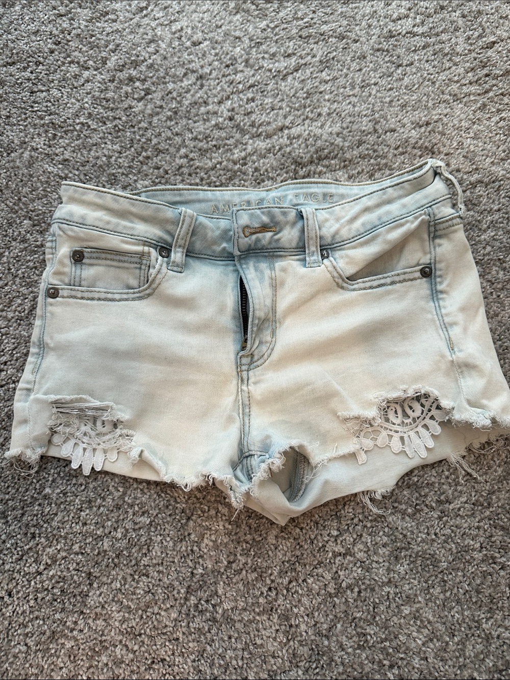 American Eagle Outfitters Light Blue Lace-Trim Denim Shorts